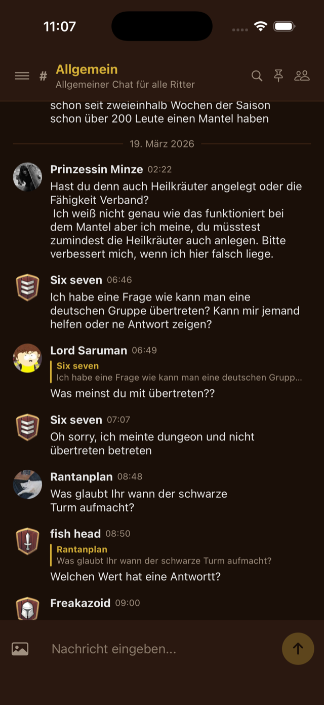 Knight Manager Chat – Chat im Allgemein-Kanal