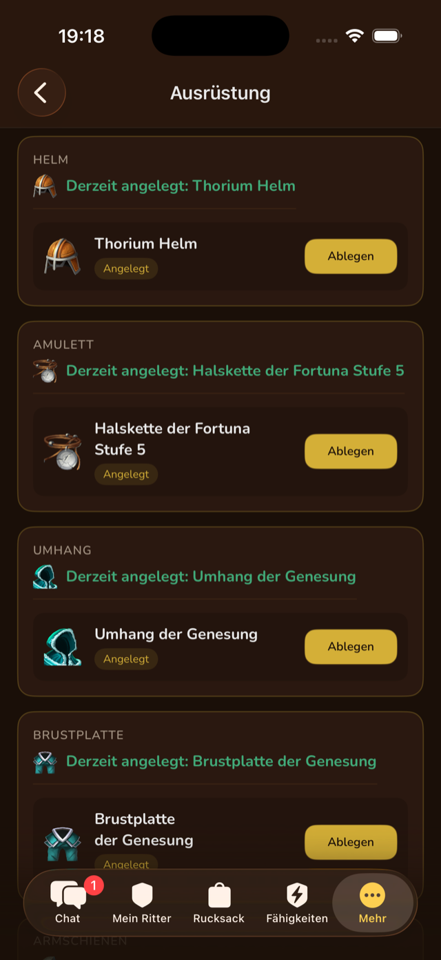 Ausrüstung verwalten